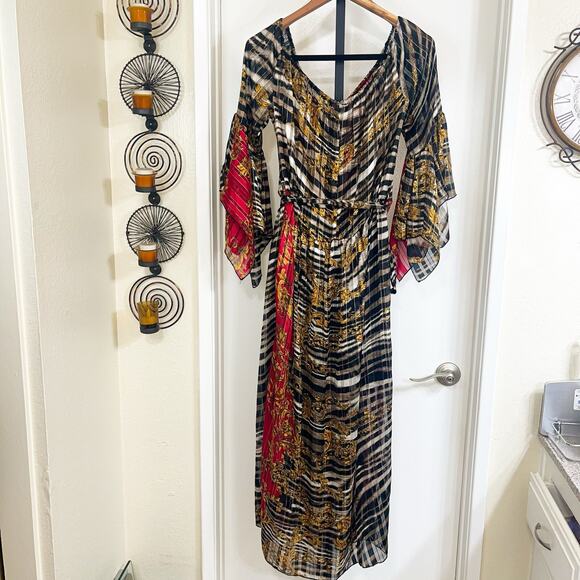 ESY Studio EY Maxi Dress - Red Black Brown Striped Floral, Size L - Picture 2 of 6